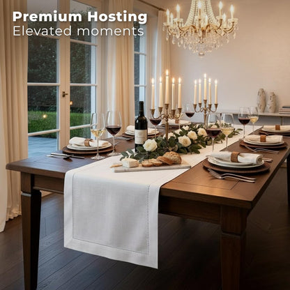 48 Inches, 100% 14 48 Inch Summer, Signature Linen by D'Moksha White Table Runner Pure Linen, Hemstitch, Coffee Table