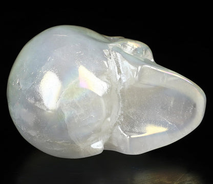 Skullis 2.0" Rainbow Aura Quartz Rock Crystal Skull, Hand Carved Gemstone Fine Art Sculpture, Reiki Healing Stone Statue.1636