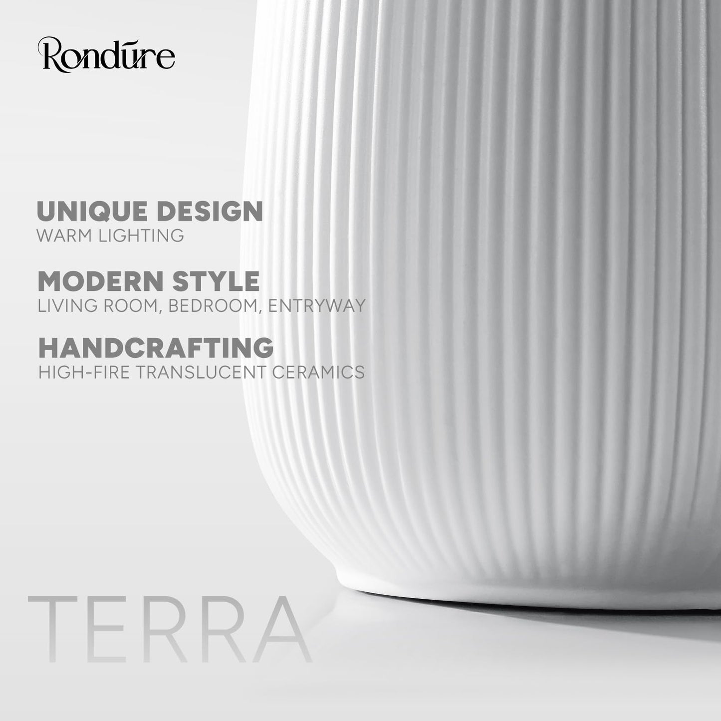 RONDURE 9.5" Modern Ceramic Table Lamp, Fully Dimmable Bedside Lamp for Bedroom Living Room Nightstand, White Translucent Ceramic Shade, Warm Ambient Decorative Corded Lighting, Bulb Included
