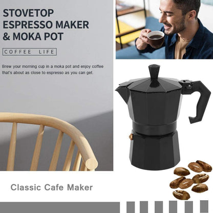 Stovetop Espresso Maker, Classic 6-Cup Capacity Aluminum Coffee Machine Moka Pot for Office Home Use, Black
