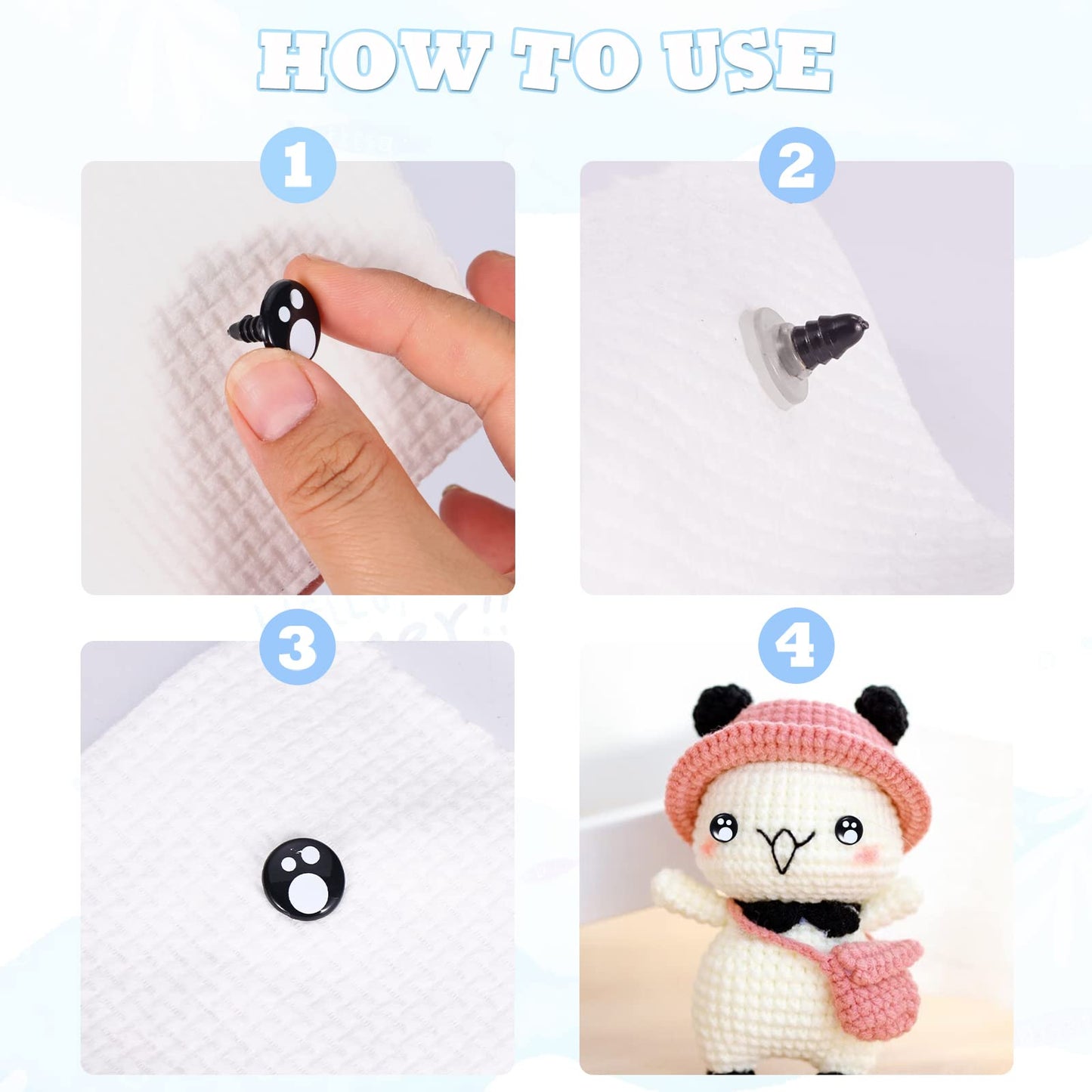 Ecavria [400PCS] Safety Eyes for Amigurumi, 8-16mm Black Crochet Eyes with Washers, Oval &Round Craft Eyes, Kawaii Doll Eyes for Crochet Toys Stuffed Animals