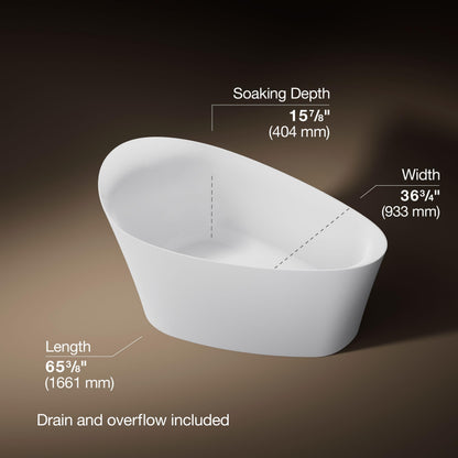 Kohler 8331-0 Veil® 65-3/8" x 36-15/16” freestanding bath, White