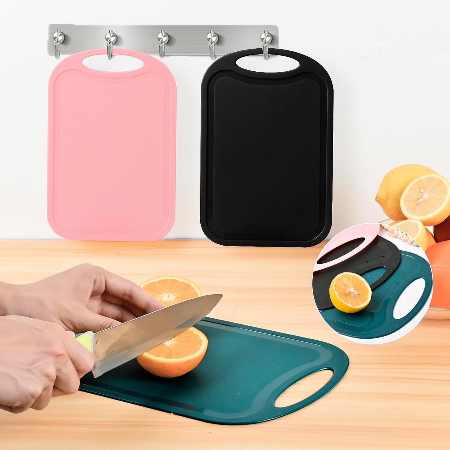 Cutting Boards for Kitchen, 3 Piece Plastic Cutting Board Set, Chopping Board with Juice Grooves and Carrying Handle