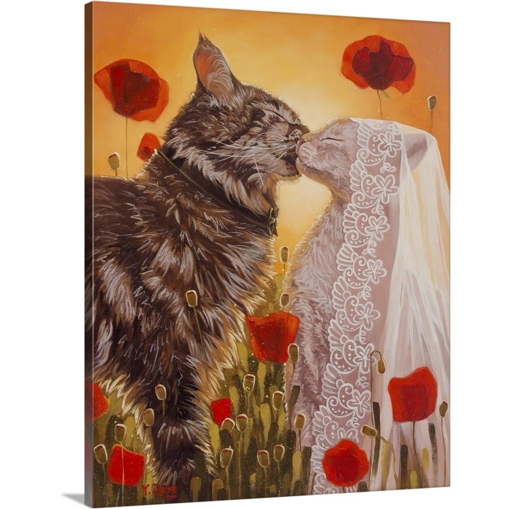 CANVAS ON DEMAND Cats Wedding, 2023 Canvas Wall Art Print by Yue Zeng, Home Decor, Wildlife, Pet Artwork,36" x45in