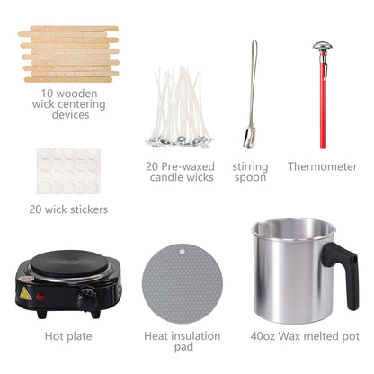 Aroparc Candle Making Kit with Wax Melter, 40 oz Double Boiler Wax Melting Pot, Thermometer, Wick Centering Device, Hot Plate and Supplies for Beginners