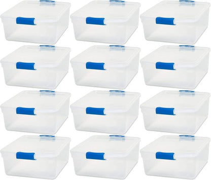 HOMZ 12-Pack Clear Plastic Storage Organizer Bins - 15.5 Quart Stackable Containers for Home & Office