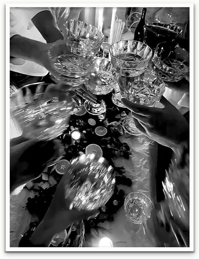 Generic 12x16in Poster Black and White Wall Art Champagne Poster Vintage Bar Print Canvas Art Cocktail Wall Art Bar