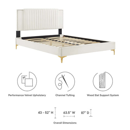 Modway Zahra Channel Tufted Performance Velvet Twin Platform Bed in White