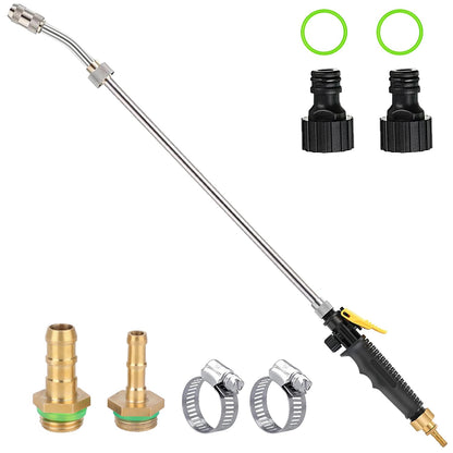 Ramarmro 29" Sprayer Wand, 2 Brass Barbs Match 3/8'' & 1/4" Hoses, Adjustable Stainless Steel Replacement Garden Sprayer Wand with Built-in Shut-Off Valve, w/ 2 Hose Clamps & Connects Yellow