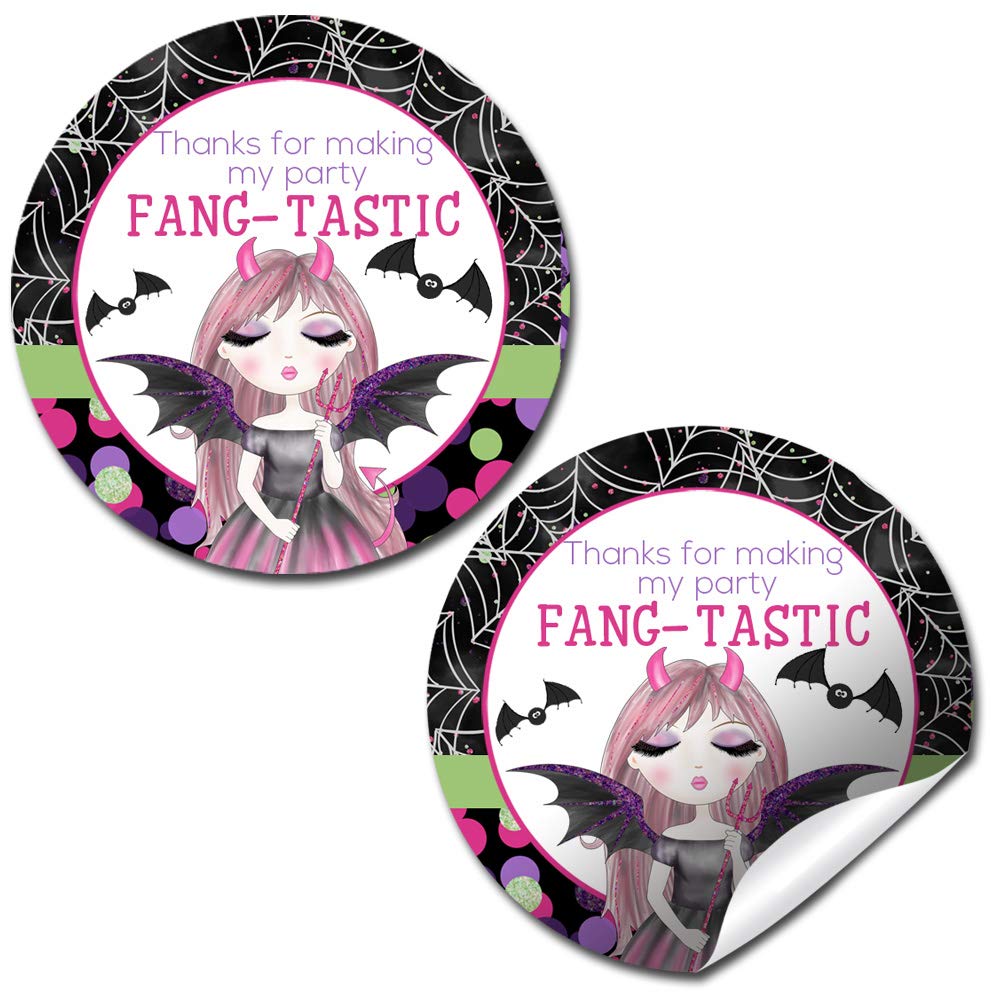 Fang-Tastic Vampire Girl Halloween Birthday Thank You Sticker Labels for Girls, 40 2" Party Circle Stickers by AmandaCreation, Great for Party Favors, Envelope Seals & Goodie Bags