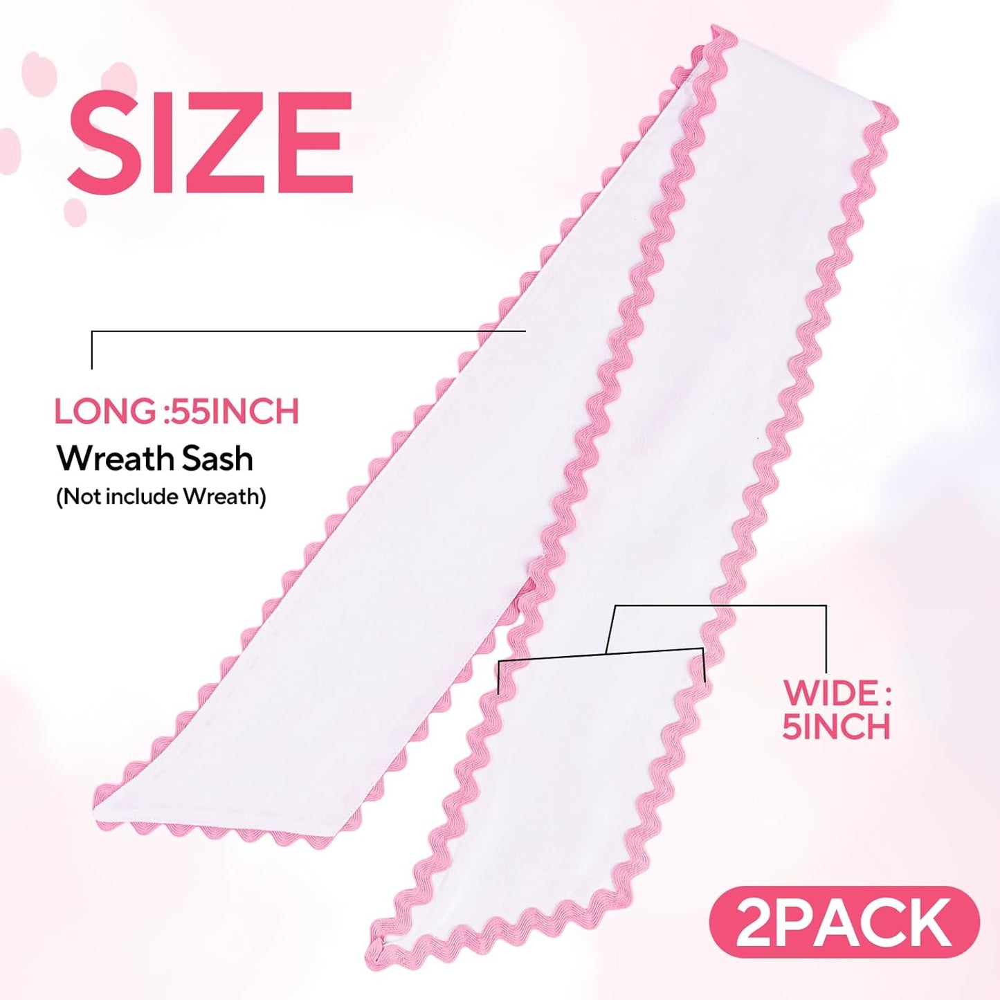 Skiennix Scalloped Wreath Sash - Elegant Ruffle Ribbon Bow for Front Door Decor | White & Pink Set of 2