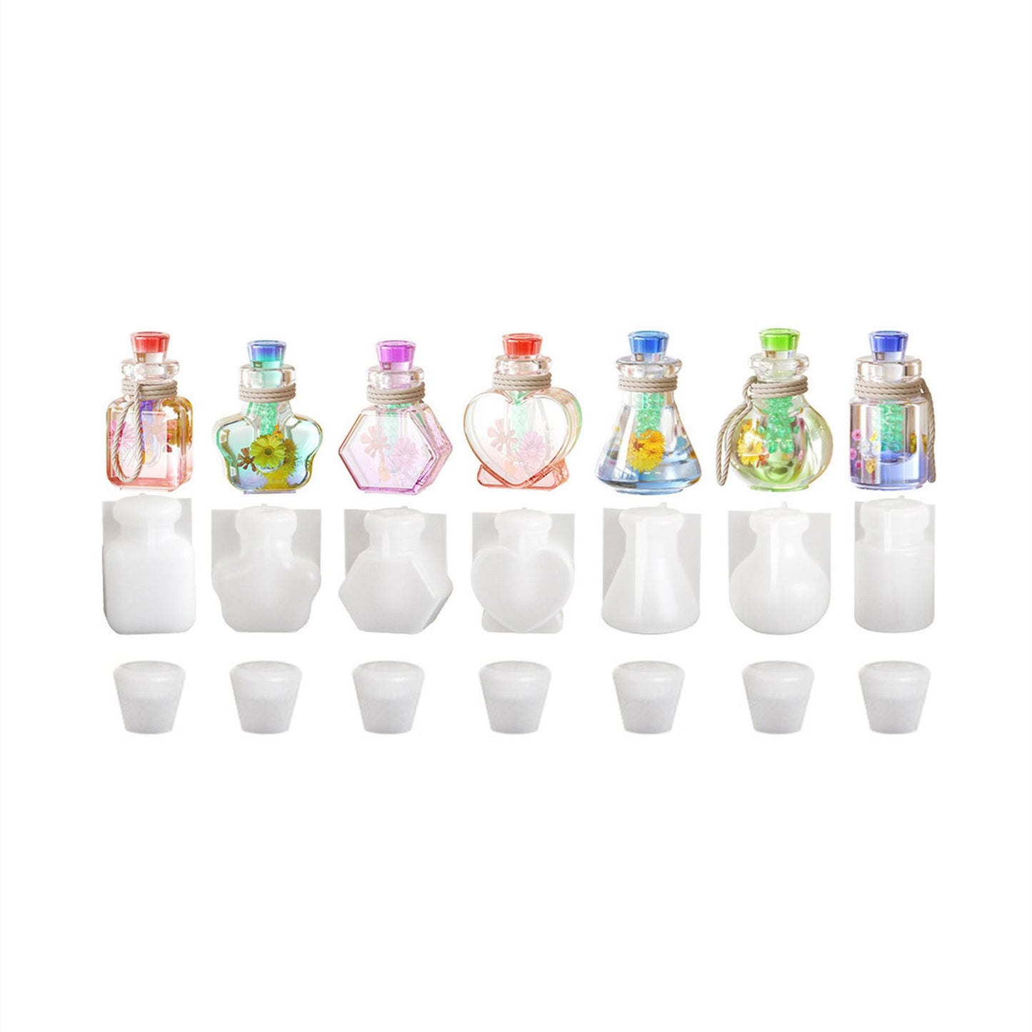 Xidmold 7Pcs Wishing Bottle Shaker Resin Molds Quicksand Bottle Container and Stopper Silicone Molds Epoxy Resin Casting Mold for DIY Jewelry Crystal Keychain Pendants