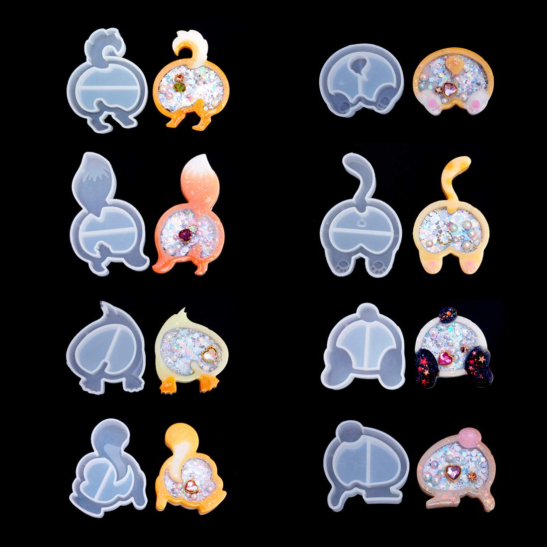 FineInno 8Pcs Kawaii Shaker Molds,Resin Mold,Epoxy Quicksand Silicone Moulds, Charms Handmade Pendant Jewelry