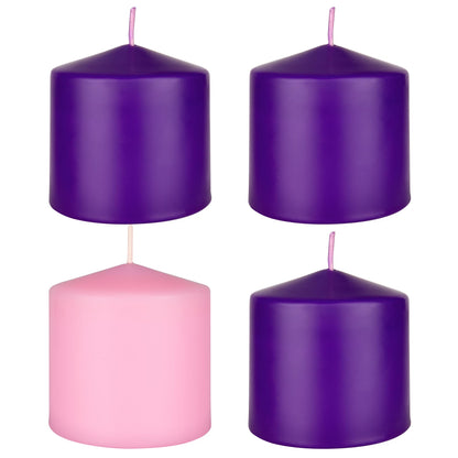 Mega Candles 4 pcs Unscented Christmas Advent Candles Set, Hand Poured Premium Wax Dome Top Round Pillar Candle 3 Inch x 3 Inch, Holidays, Festivities, Devotional, Church, Wreath, Party, Gifts