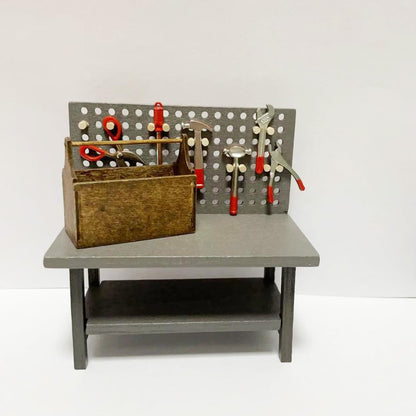 1:12 Dollhouse Miniature Tool Workbench with Accessories Miniature Dollhouse Garage Garden Furniture (Darkgreyworkbench)
