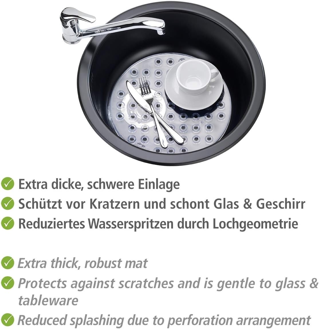 Wenko Sink mat Kristall Transparent-Extra Strong, Round, 31 x 31 x 1 cm