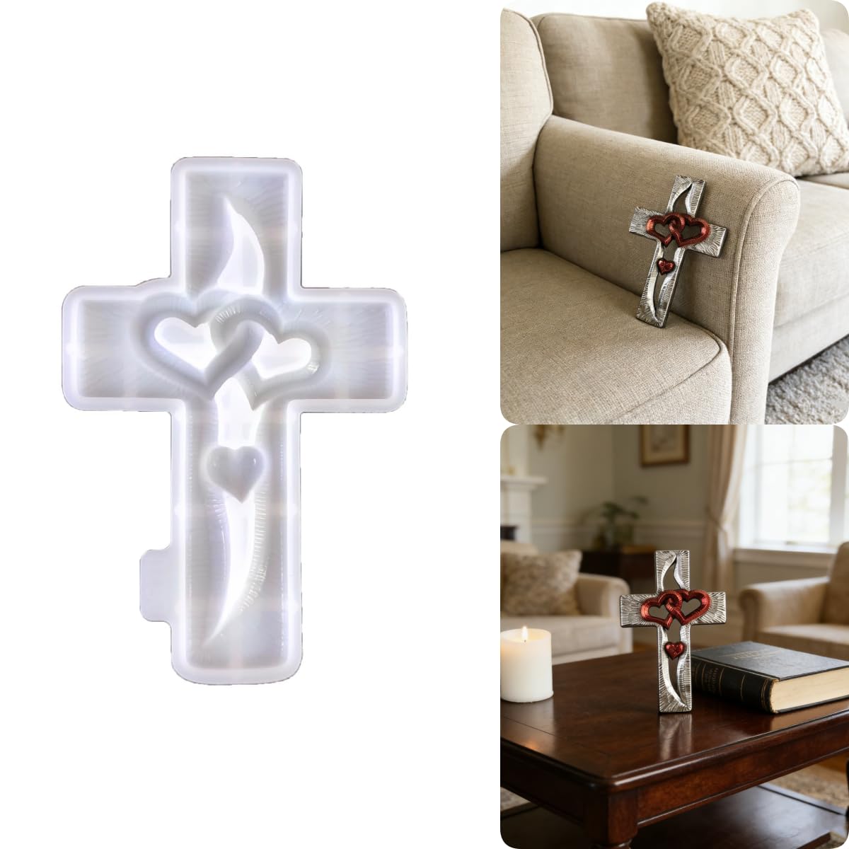 2pcs Heart Resin molds Silicone, Cross molds for Resin Wall Art, Bedroom Living Room Wall Hanging, Tabletop Decoration, Resin molds Silicone Clearance