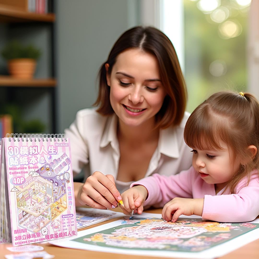 WDXIUE Scene Sticker – 20 Sets DIY 3D Sticker Scene Book Cute Cartoon Stickers Kit – Fun Sticker Therapy Activity for Stress Relief, Crafts & Gifts
