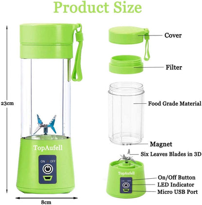 Portable Blender, 380ML Mini Mixer for Smoothies and Milkshakes, USB Rechargeable, Handheld, Green