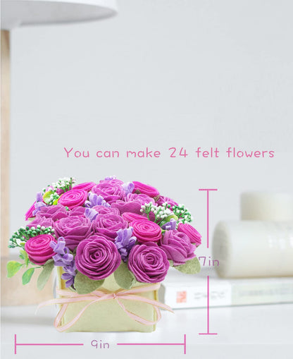 BAZIMA DIY Felt Flower Art Craft Kit - Felt Rose and Lavender Kit, Floral Gifts - Arrange Pre-Cut Flowers and Foliage