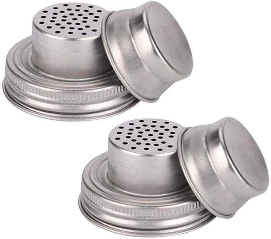 2-Pack Mason Jar Shaker Lids, Compact Stainless Steel Screw Top, Silver, Dishwasher Safe