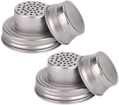 2-Pack Mason Jar Shaker Lids, Compact Stainless Steel Screw Top, Silver, Dishwasher Safe