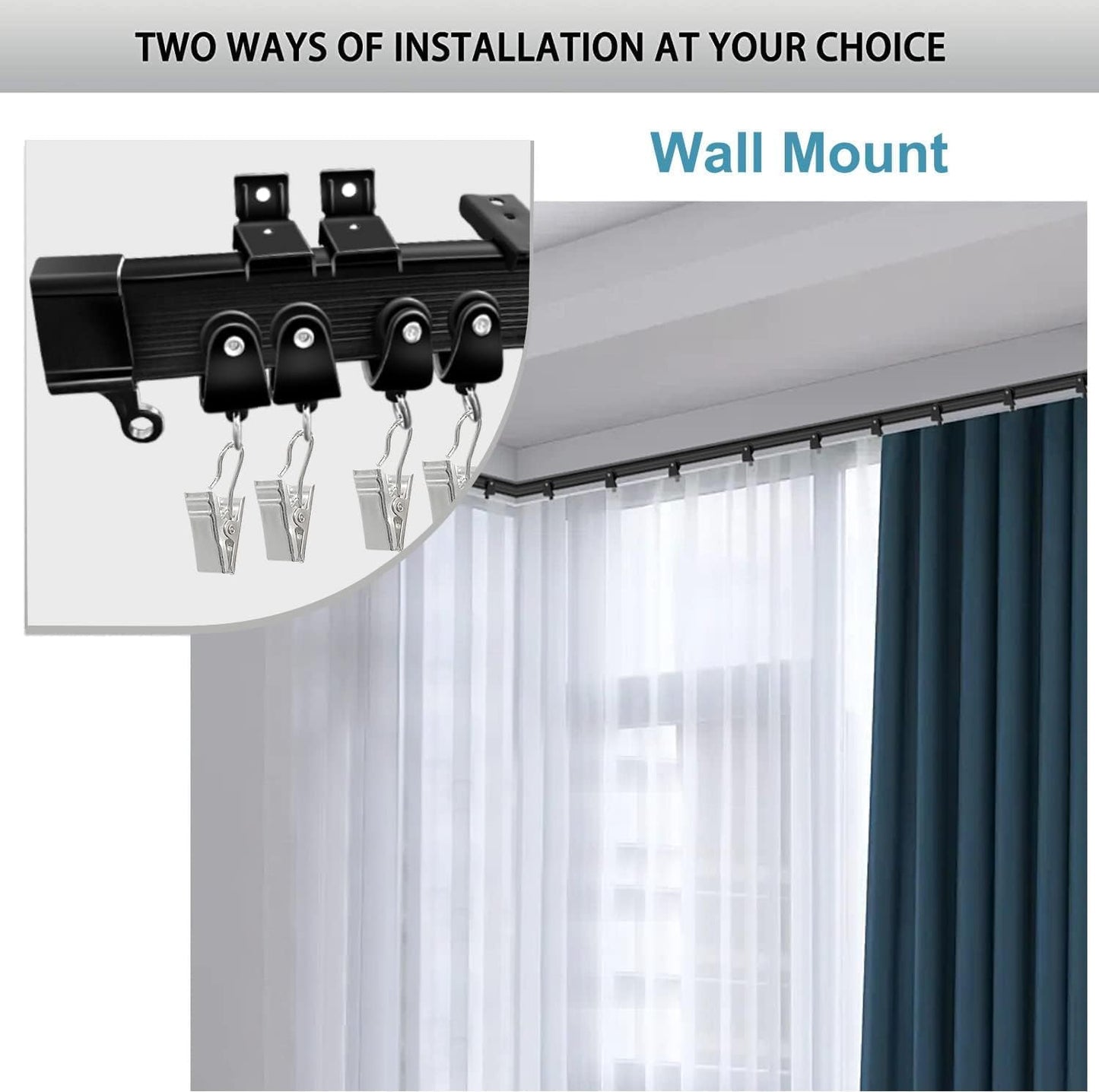 KOLAKO Curtain Track Accessories for Flexible Bendable Curved Ceiling Wall Mount Black Sliding Drop Hardware Set – 20Ft