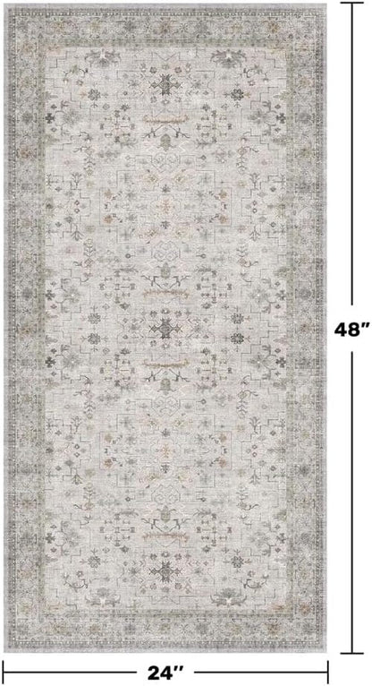 Boho Bathroom Rug by Light Grey | Modern Vintage Floral Design, Washable Non-Slip 2x4 Area Rug