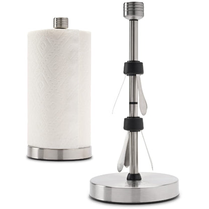 Heavy-Duty Stainless Steel Paper Towel Holder - Easy One-Handed Tear with Suction Cups - Modern Weighted Standing Countertop Dispenser for Kitchen - Holds All Paper Towel Rolls, Silver