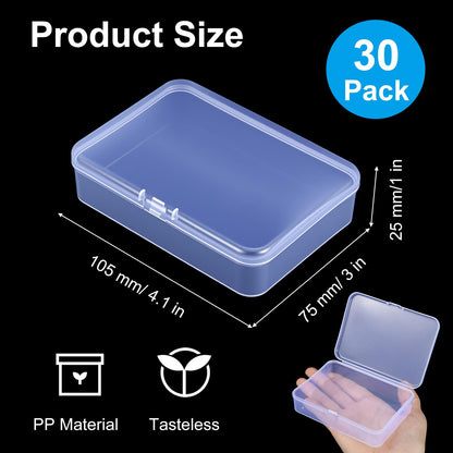 30 Pcs Clear Plastic Containers for Beads, 4.1" L x 3" W x 1" H Bead Containers for Organizing, Hinged Lid Bead Box Organizer Set for Jewelry Crafts & Supplies, Beads Organizers and Storage