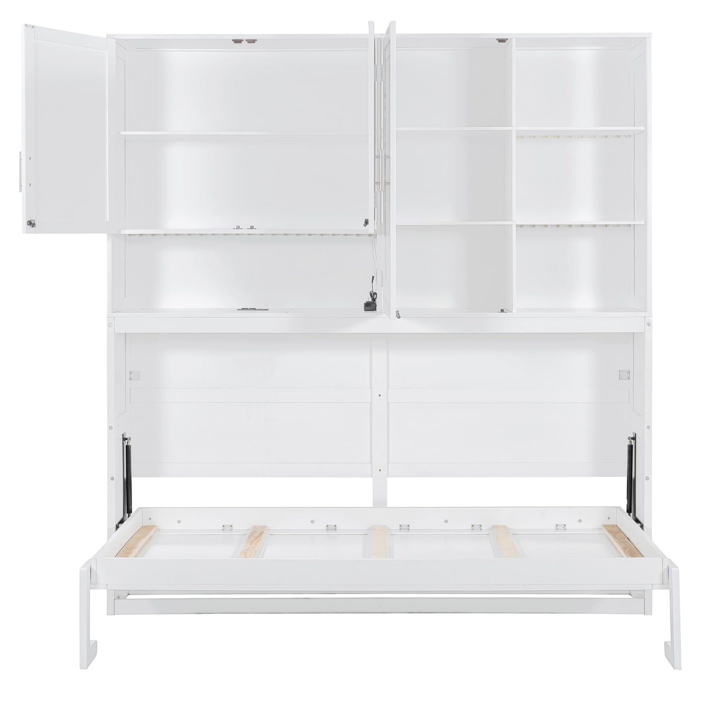 Ball & Cast Twin Size Murphy Bed,Foldable Wall Bed with Top Cabinet,Storage Shelves,Hidden Cabinet Bed Frame with Led Light and USB Port for Bedroom,Guest Room,Space Saving,No Box Spring Needed,White