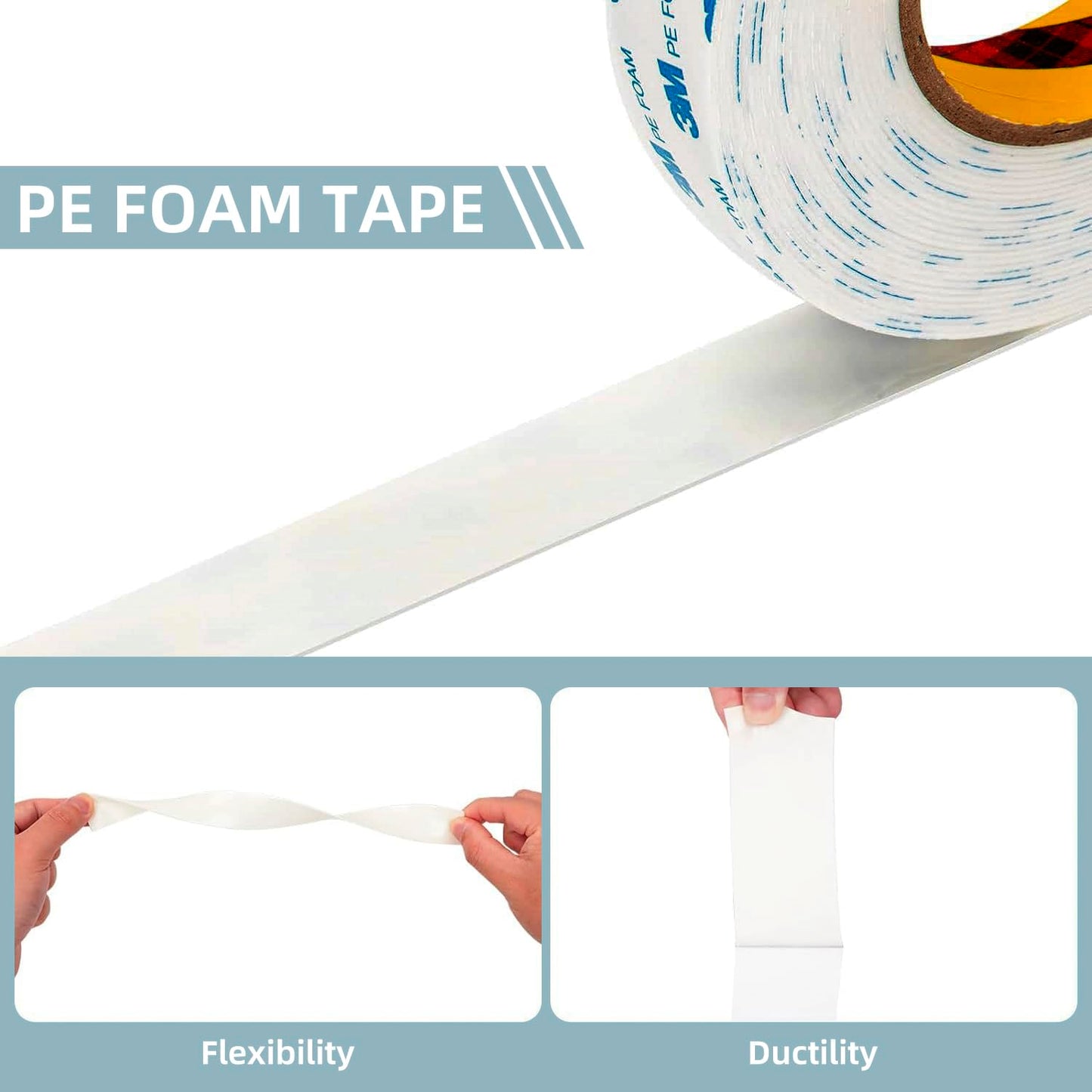 3M Double Sided Foam Tape 1'' x 16.5Ft 2 Pack, Heavy Duty PE Foam Tape Strips for Crafts Picture Hanging Poster Alarm Sensor Arts DIY Home Deco