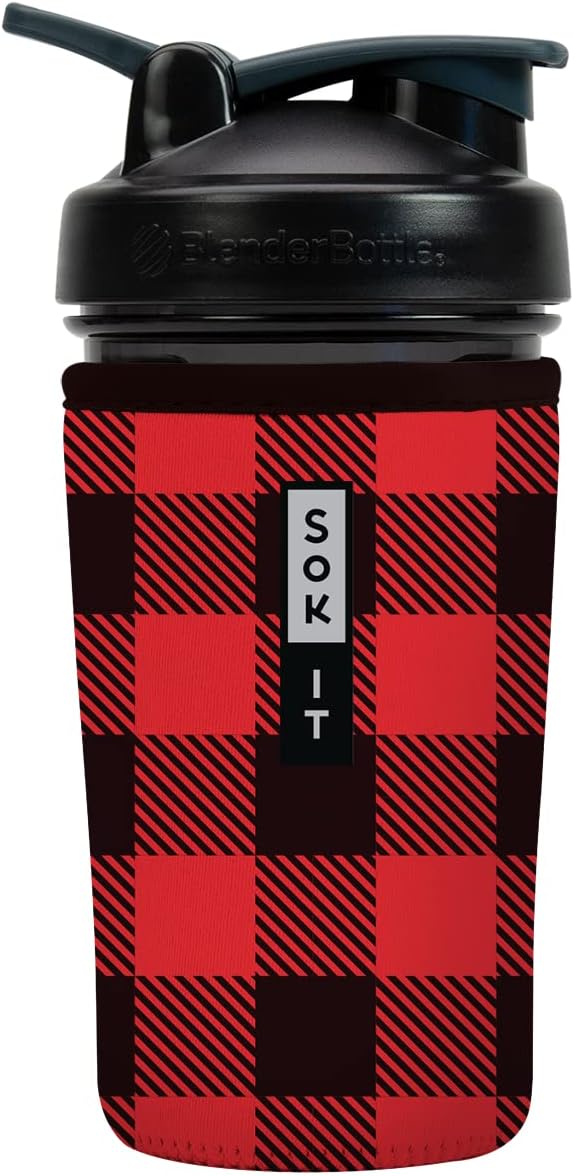 24oz Sok It BotlSok Protein Blender Shaker Bottle Sleeve Insulated Neoprene Cover (Buffalo Check, Fits Blender)
