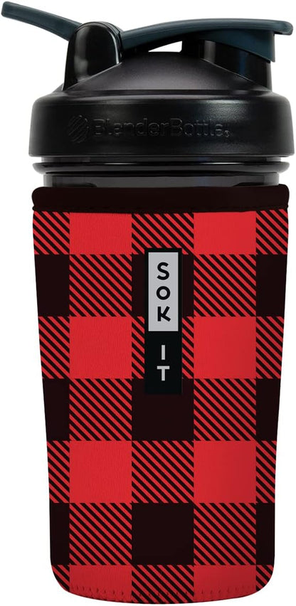 24oz Sok It BotlSok Protein Blender Shaker Bottle Sleeve Insulated Neoprene Cover (Buffalo Check, Fits Blender)