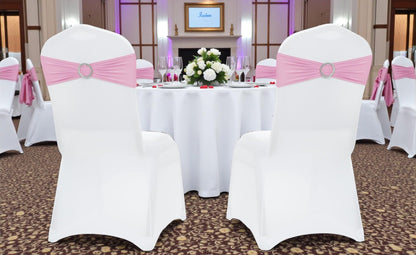 MDS Spandex Chair Sashes - Pack of 50 Elastic Stretch Bows with Buckle Slider for Wedding Decor | Blush Pink