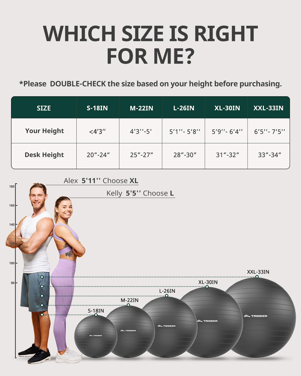 Trideer Extra Thick Yoga Ball Exercise Ball, 5 Sizes Gym Ball, Heavy Duty Ball Chair for Balance, Stability, Pregnancy, Quick Pump Included