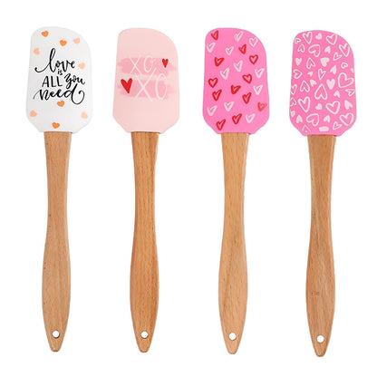 4PCS Valentine Baking Spatula Set,Non-Stick Cake Scraper Cream Spatulas,Valentine Patter Silicone Scraper Heat Resistant Holiday Pastry Spatulas Baking Essentials for Cooking,Sauteing and Mixing