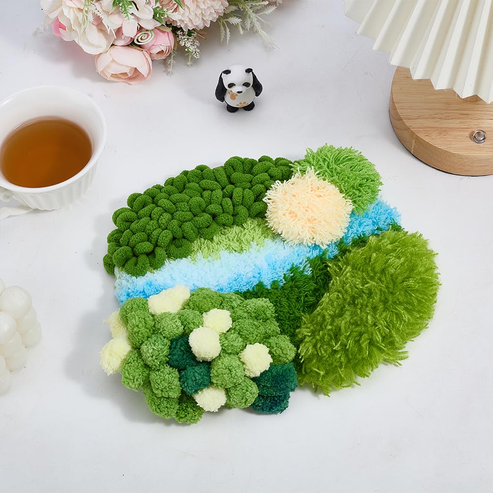 WEBEEDY Latch Hook Moss Coaster Kit Complete DIY Coaster Set with Yarn, Mesh, Tools and Instruction for Adults Beginners DIY Craft Hobbies Home Office Birthday Decor, 7.9"x9.1"/20x23 cm
