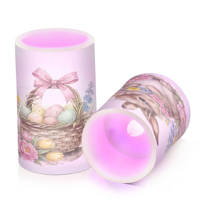 ALAZA Cute Watercolour Little Rabbit Easter Flickering Flameless Candles Battery Operated with Remote Timer,Tea Light Candles LED Pillar Votive Candles Set of 2 for Outdoor Indoor Decorations