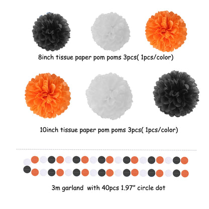 Black White Orange Halloween Party-Decorations - 23pcs Tissue Pom Poms Streamers,Tassel Garland Banner,Graduation 2025 Birthday Wedding Baby Bridal Shower Decor Bunting Lasting Surprise