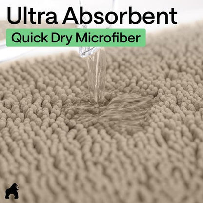 GORILLA GRIP Bath Rug Mat - Thick Absorbent Chenille | Quick-Dry Microfiber, 54x24, Gray Beige