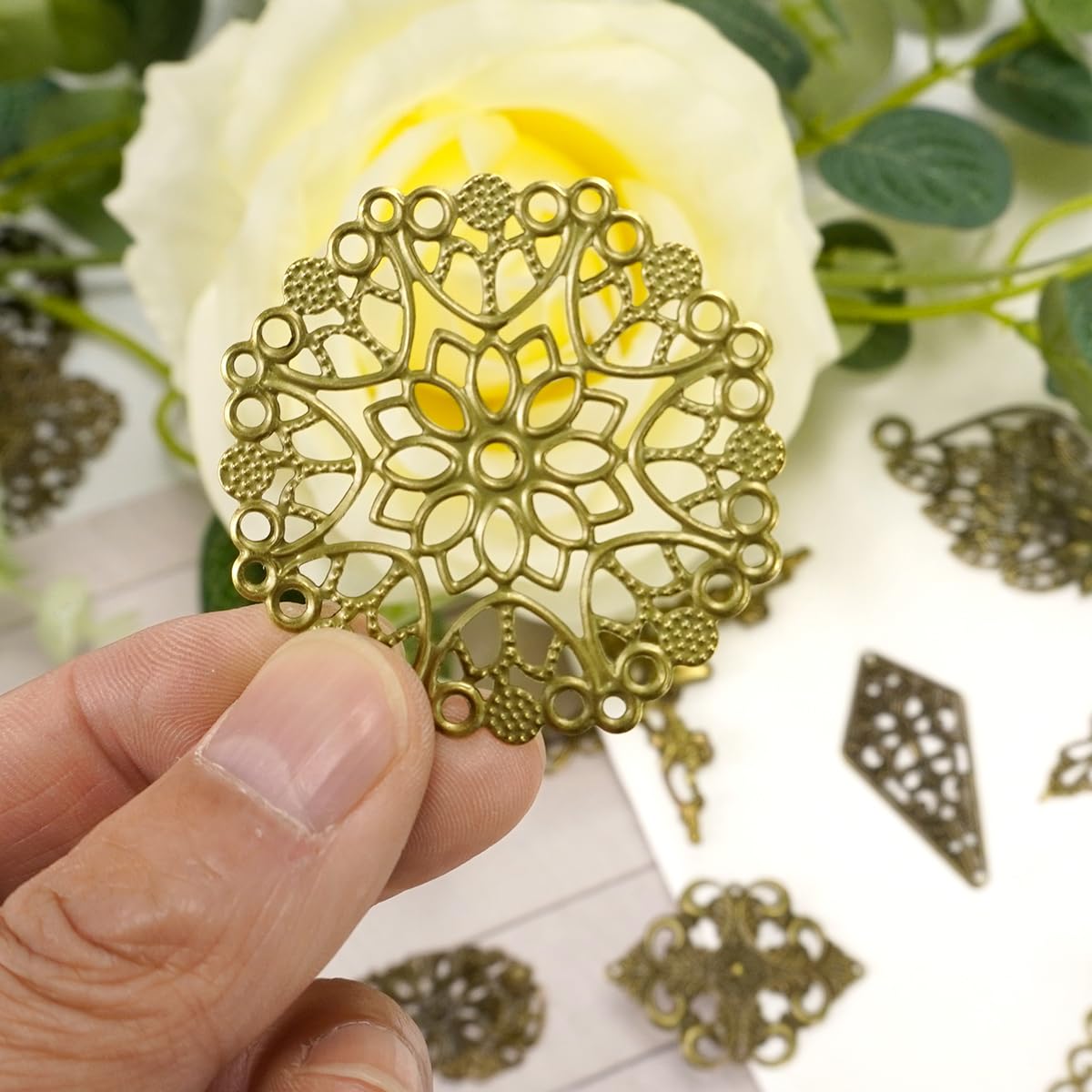 Mililanyo 120 Pieces Antique Bronze Filigree Charms Mixed Tibetan Metal Pendant Links Iron On for Jewelry Making Choker Earring DIY Accessories