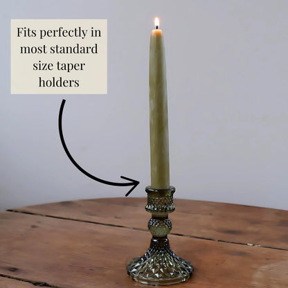 Candlestock Beeswax Taper Candles – Standard 7/8" Diameter, Pure 100% Natural USA Beeswax, Cotton Wick, Dripless, Long-Burning, Handmade in Woodstock, NY- 12 Inches - 1 Pair (2 Candles) - Sage