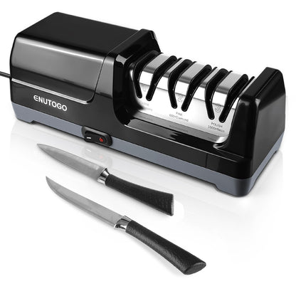Enutogo Knife Sharpener, Professional 3-Stage Electric Knife Sharpener for Kitchen Knives, 100% Diamond Abrasive for 20° Precision Angle Guide, Quickly Sharpening and Polish Blades