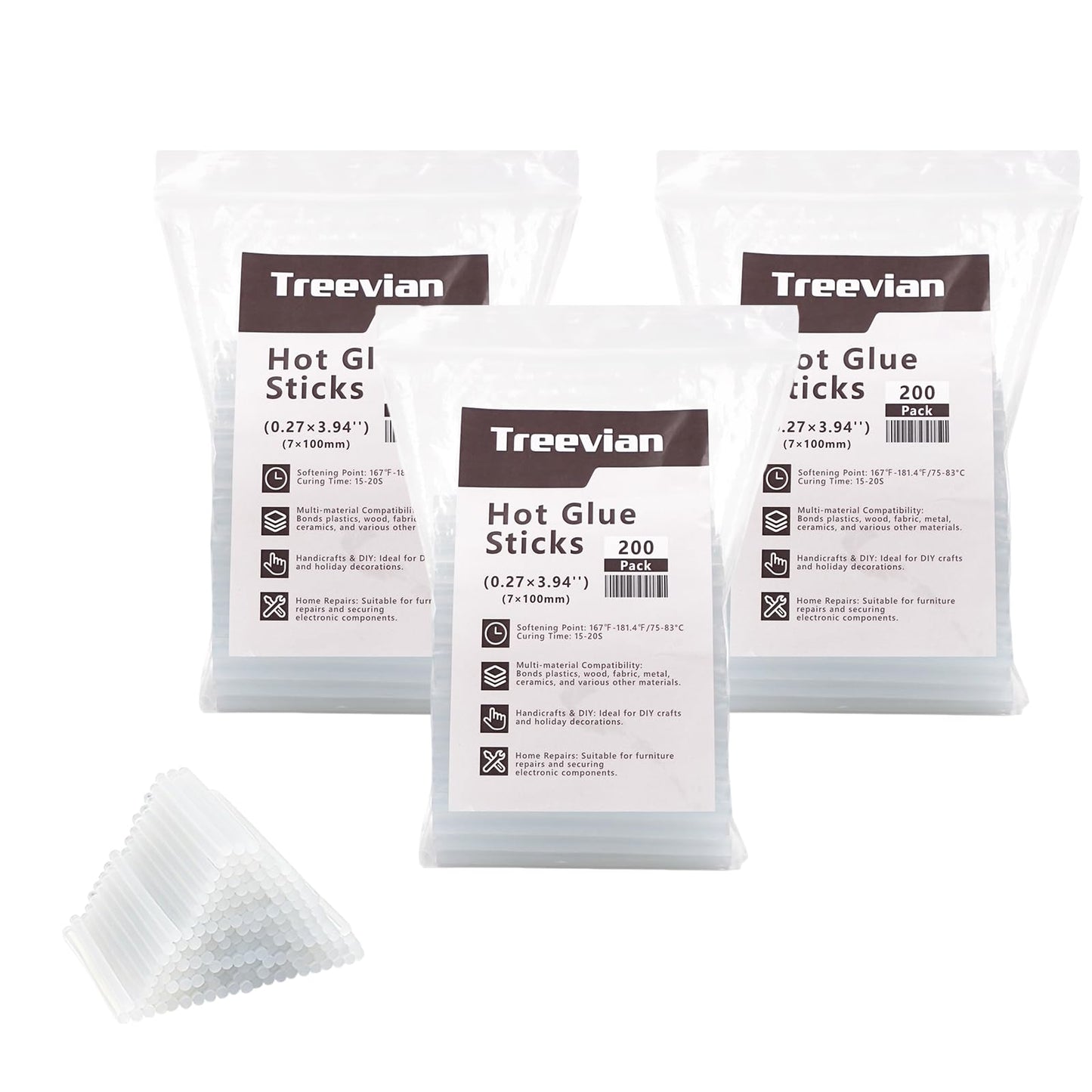 Treevian Mini Hot Glue Sticks 600PCS, Diameter 0.27 Inch, Length 4 Inches - All Temperatures，Hot Glue Gun and Hot Glue Stick Supplement Pack for DIY Craft and Gluing Projects