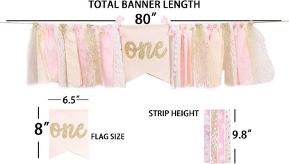 1st Highchair Banner Birthday - Pink Happy Birthday Banner Party Decorations for First Birthday,Best Princess Photo