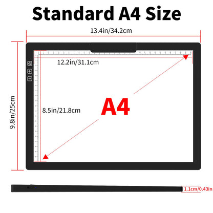 HIUKCOLED Rechargeable A4 Light Pad, Battery Powered Light Board with Top Clip＆Stand, Stepless Dimmable＆6-Level Brightness Adjustable, Wireless LED Tracing Box for Diamond Painting,Drawing,Sketching