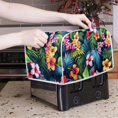 Plus Size 4 Slice Toaster Cover Tropical Floral Hibiscus, Dust Protection for Microwave Oven (16x16") 2PCS