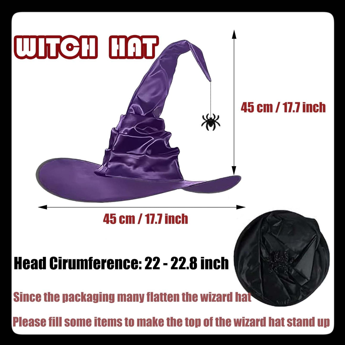 WXOIEOD Purple Witch Hat for Woman Mens Adult Large Witch Hats Halloween Cosplay Costume with Spider Decorations