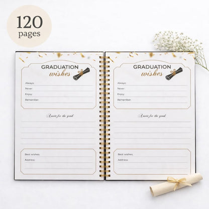 Paper 'n Such Black and Gold Graduation Guest Book, Hardcover Spiral Book with Confetti Design - Grad Party Supplies Favors